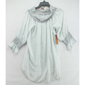 NEW Scully Honey Creek Blouse Womens L Blue 3/4 Sleeve Boho Cottagecore Smocked